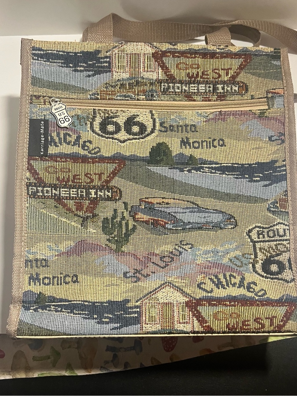 Tapestry Route 66 Scenic Tote Bag in Multicolor - Classic Travel Print